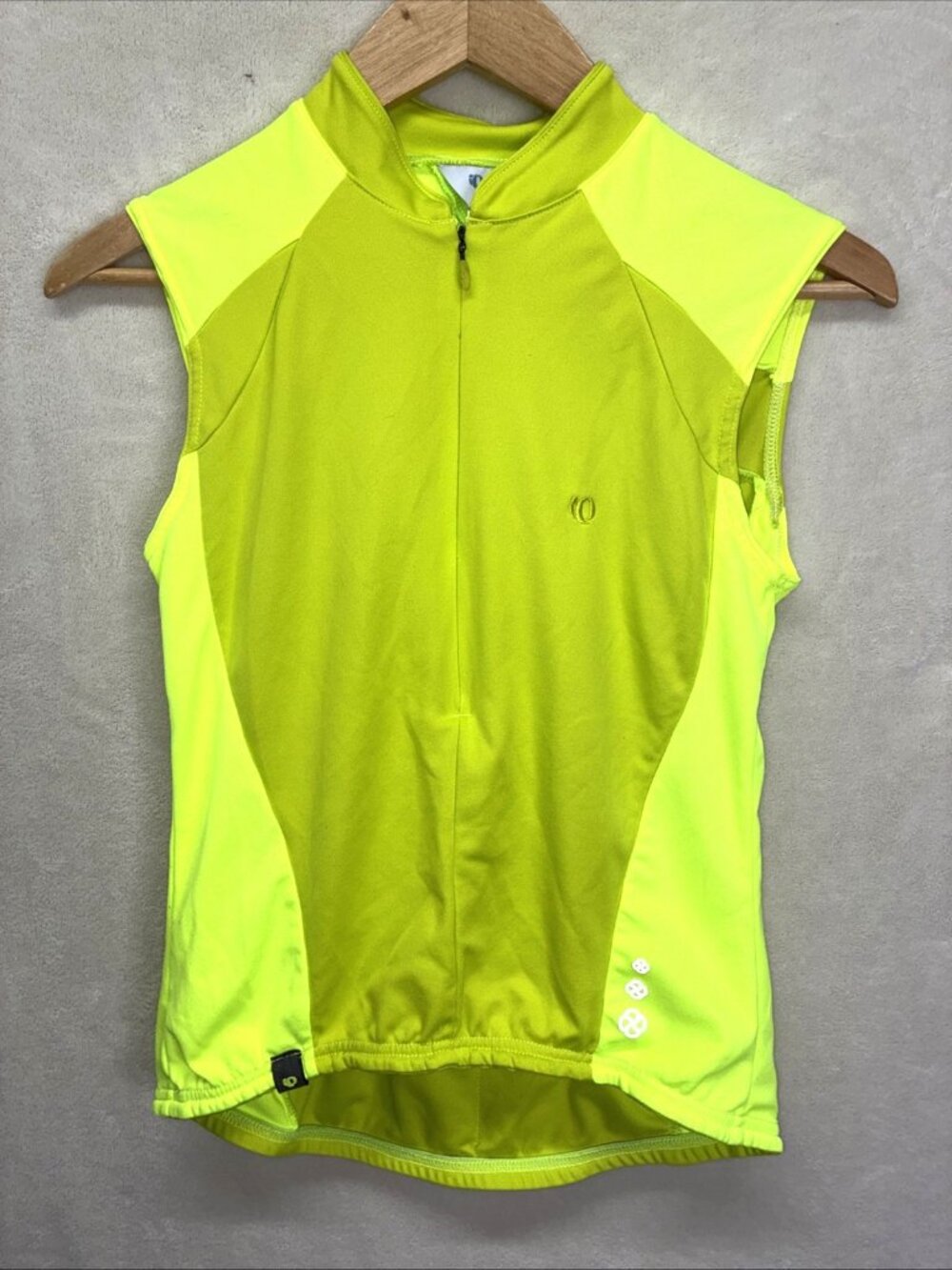 VTG Y2K Pearl Izumi Bike Jersey Neon Yellow 3/4 Zip Rear Pockets Stretch Sz S #e